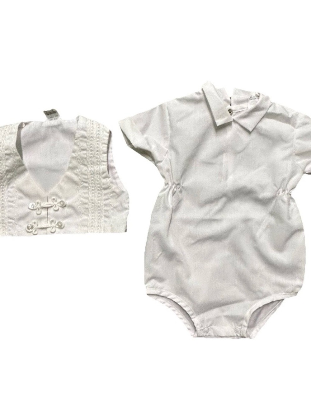 Vintage Baby White Bodysuit Detailed Vest Size 0-6 Months Baptism Christening - Picture 6 of 6